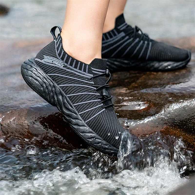 (image for) ONEMIX Water Resistance Sneakers All Direction Strong Waterproof Tech Anti-fouling Quick Cleaning Breathable Lightweight Sports Shoes for Outdoor Climbing Hiking Cycling